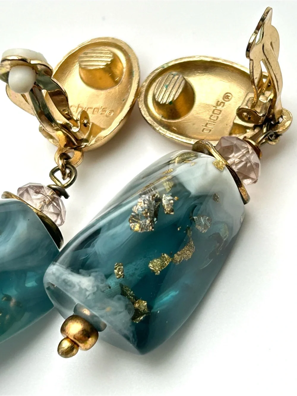 Chico’s Blue and Gold Drop Earrings - Picture 5 of 5